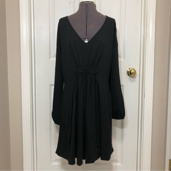 ASOS DESIGN Maternity Long Sleeve V Neckline Smock Black Dress drawstring Tie 8 - Picture 3 of 12